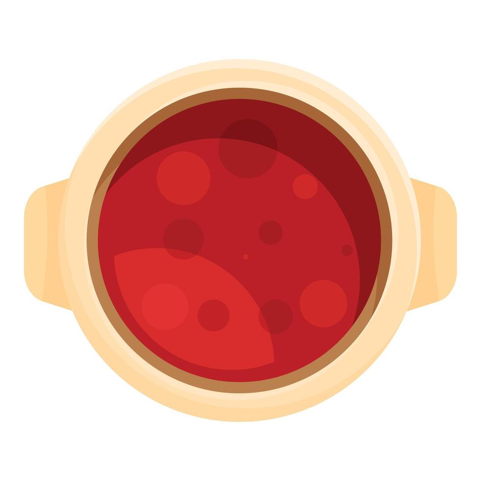 Round pot containing steaming red tomato soup from above vector