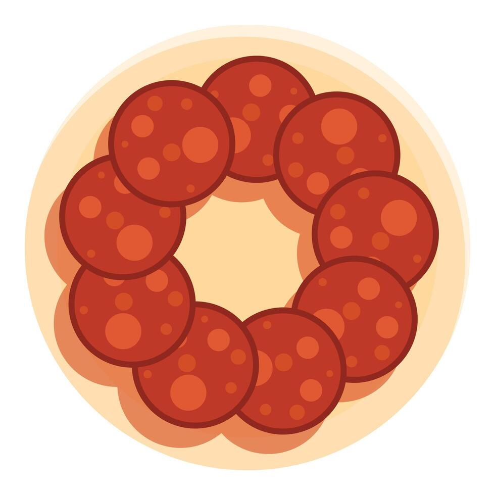 Sliced pepperoni arranged in circle on plate forming empty space in center vector