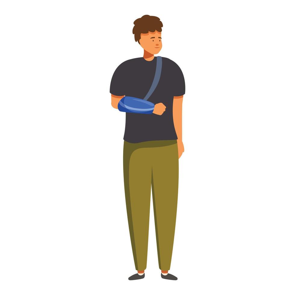Young man is standing with a broken arm wearing an arm sling vector