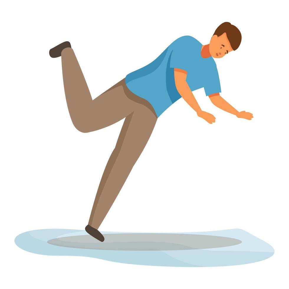 Young man slipping on wet floor falling down accidentally vector