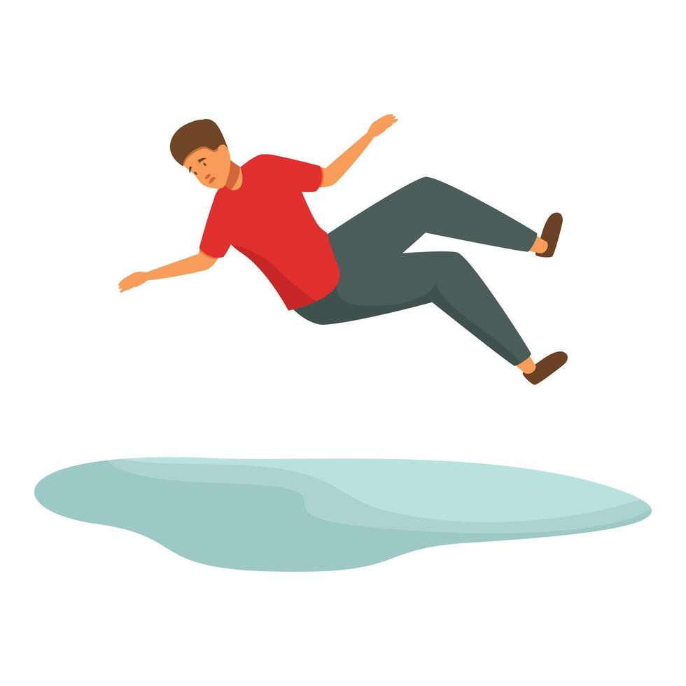 Young man slipping on wet floor falling down accident vector