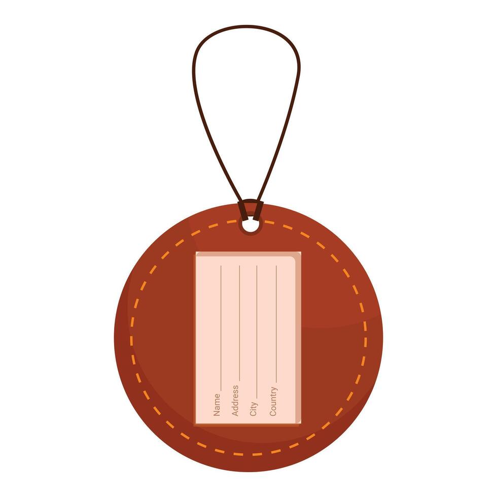 Round leather luggage tag hanging on string with blank label vector