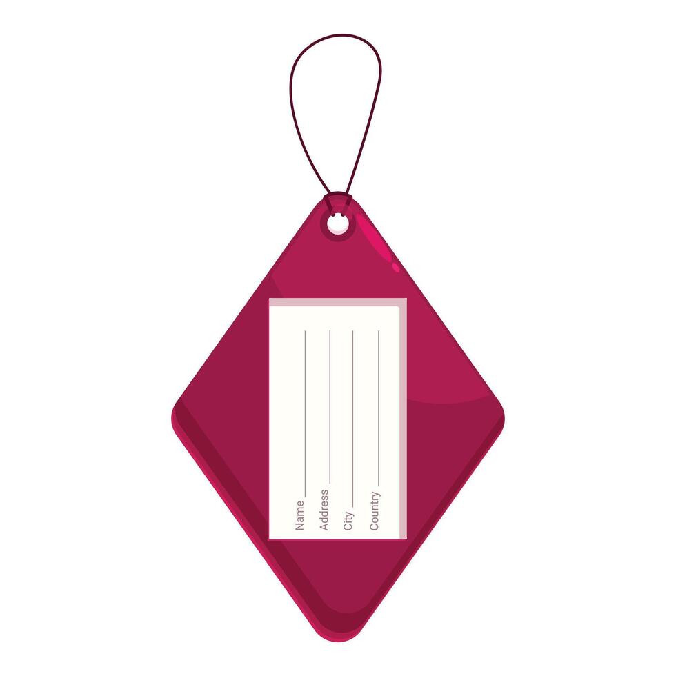 Red diamond shaped luggage tag with empty label hanging on string vector