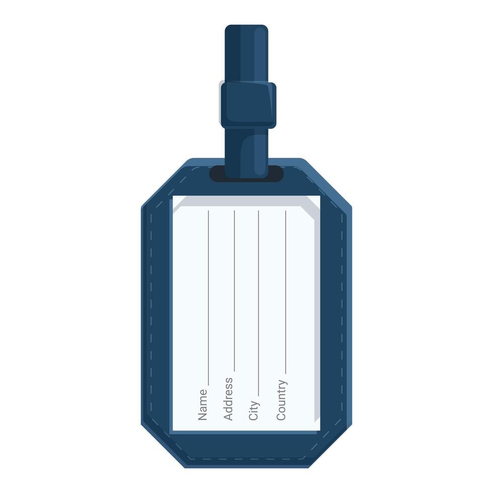 Empty blue luggage tag hanging with strap showing front view vector