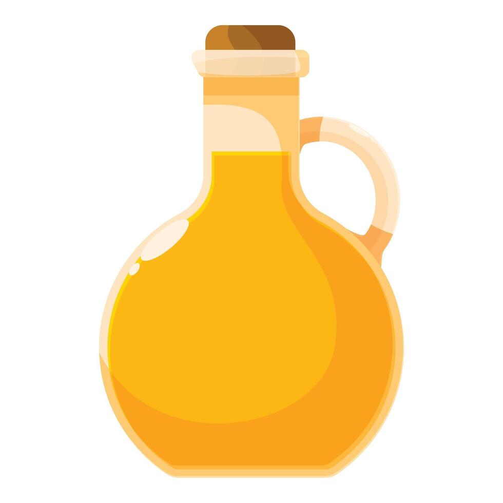 Round glass bottle containing sunflower oil with cork stopper vector