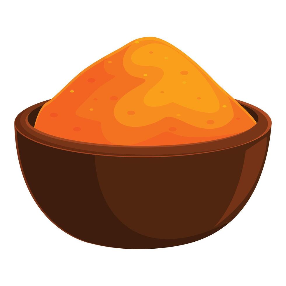 Wooden bowl overflowing with bright yellow turmeric spice vector