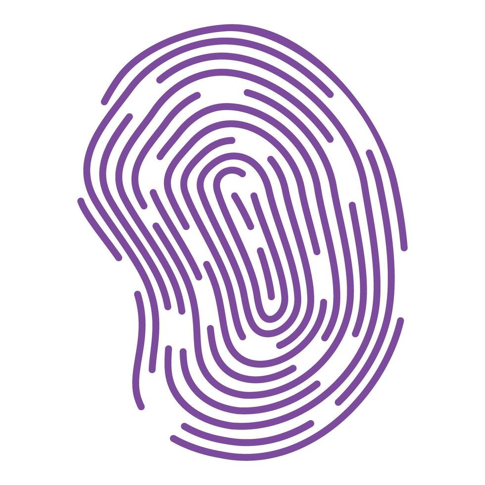 Purple fingerprint representing individuality and identification vector
