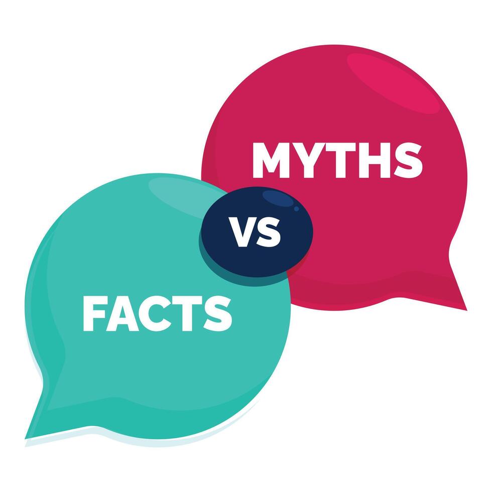 Myths versus facts concept showing truth and lies vector