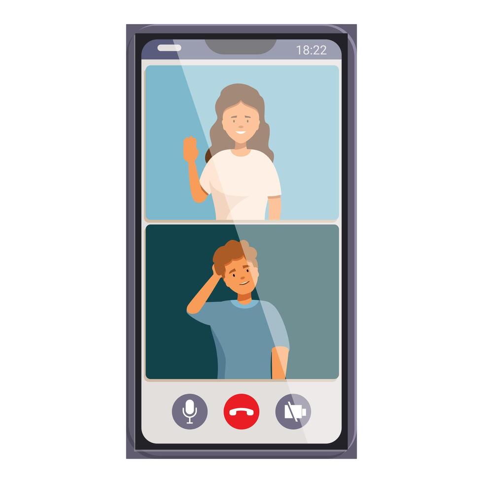 Young people having video call using smartphone app for online conferencing vector