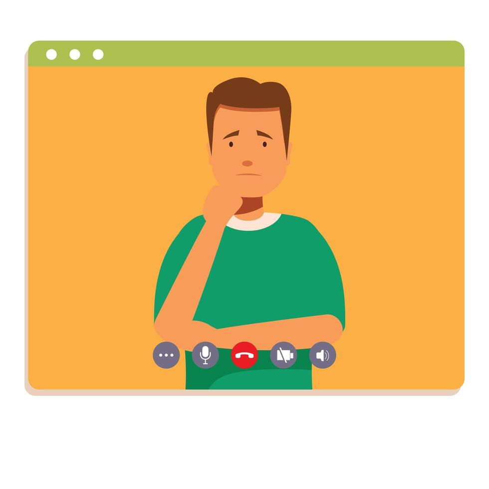 Man is thinking during a video conference call vector
