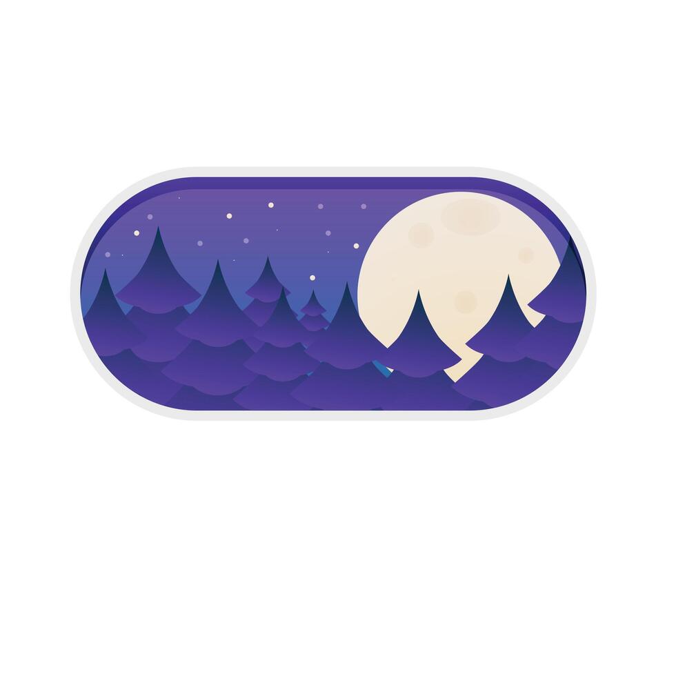 Night mode button showing full moon rising over forest vector