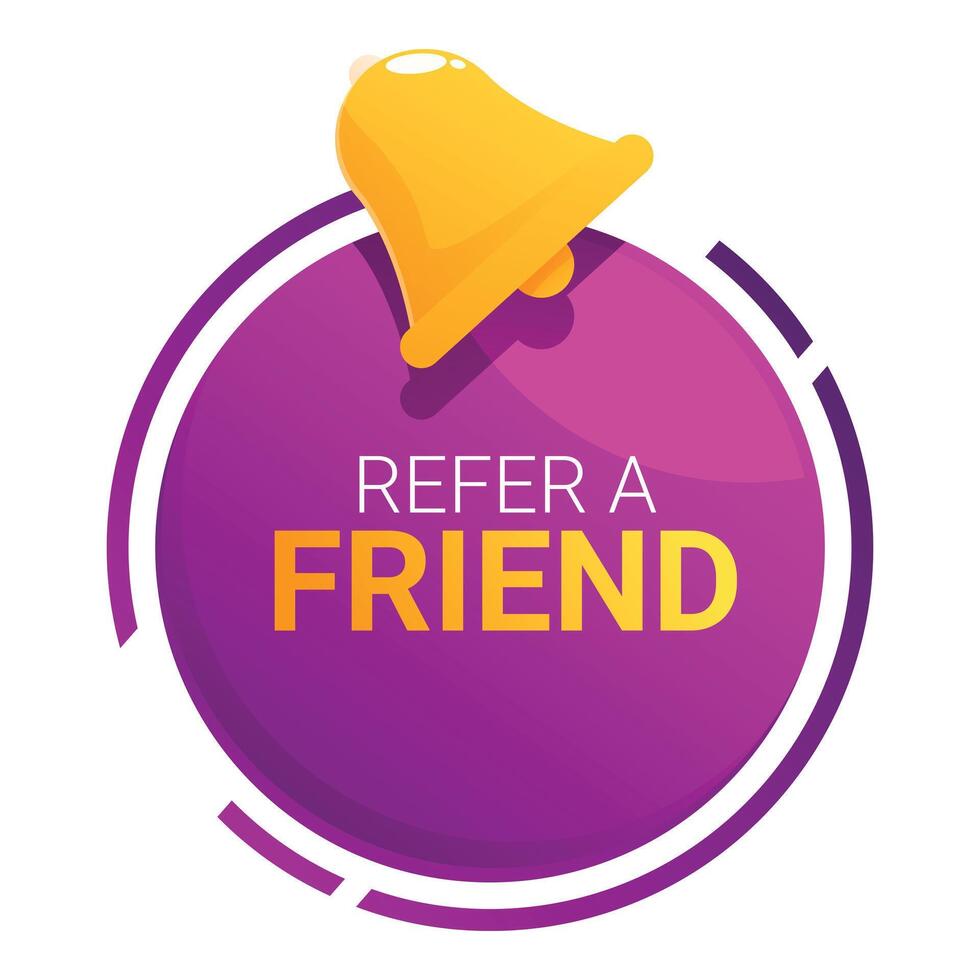 Yellow bell ringing on purple refer a friend button vector