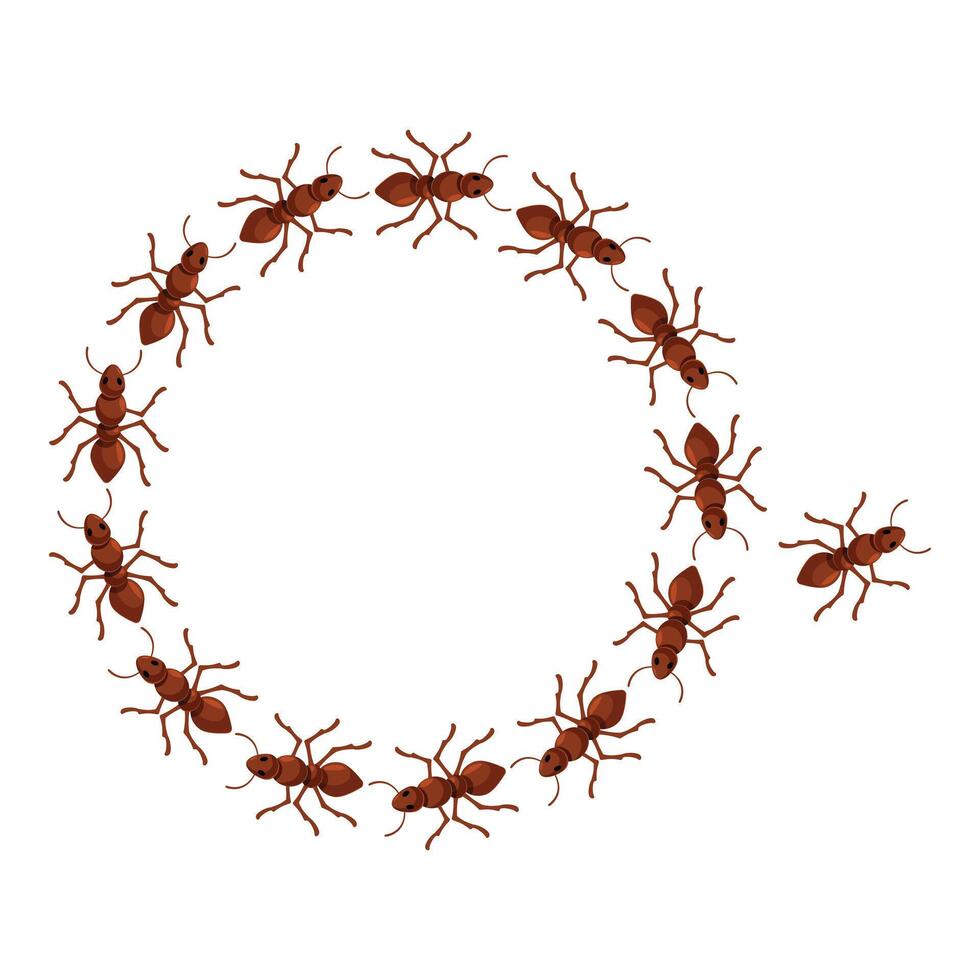 Colony of ants following each other in circle formation vector