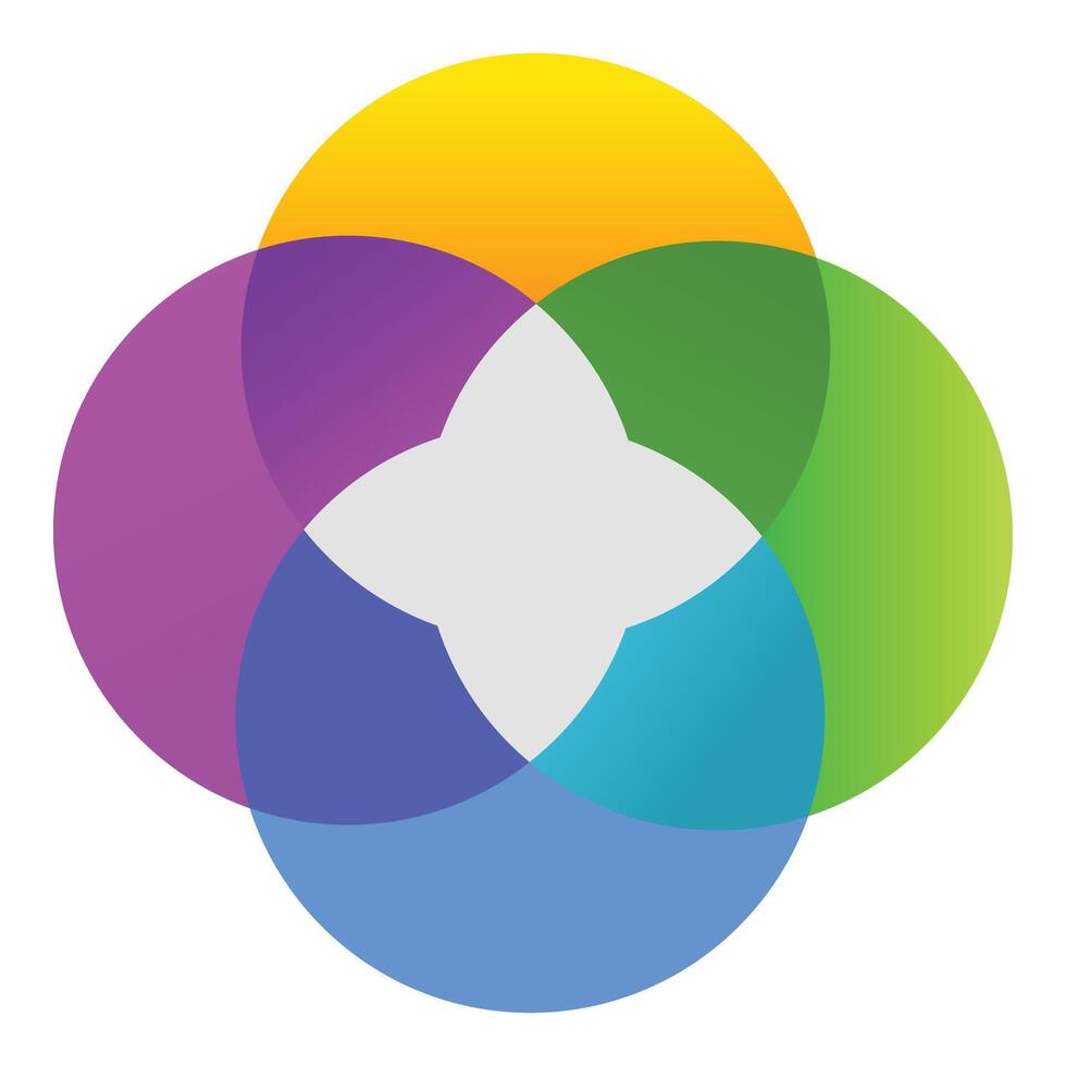 Colorful circles overlapping creating gradient star shape background vector