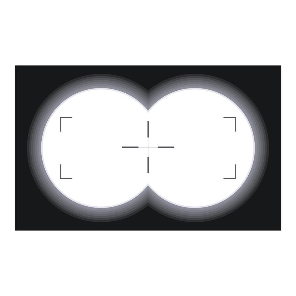 Binocular view with target crosshair showing two lenses on black background vector