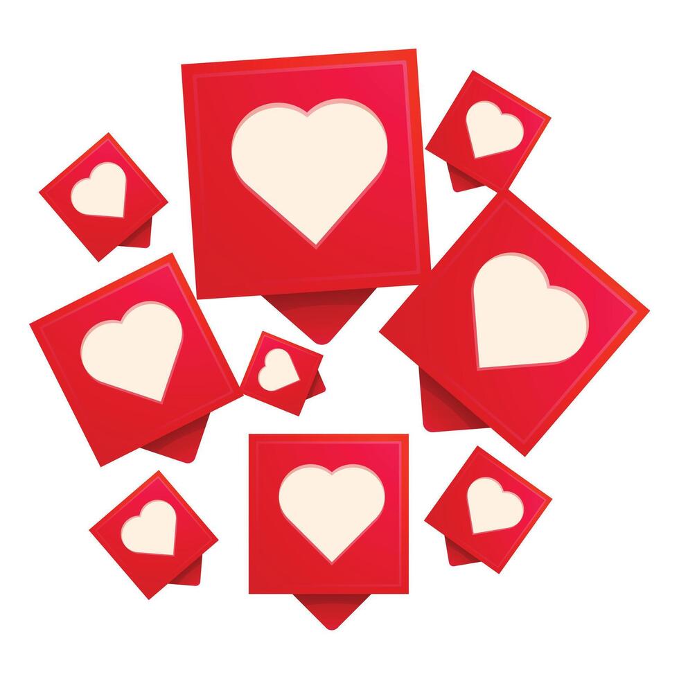 Red hearts icons are floating showing engagement and likes vector