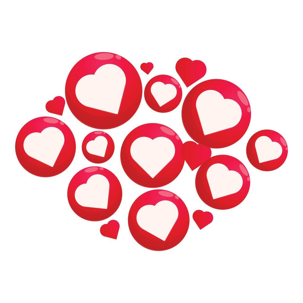 Many red social media heart icons showing love and affection vector