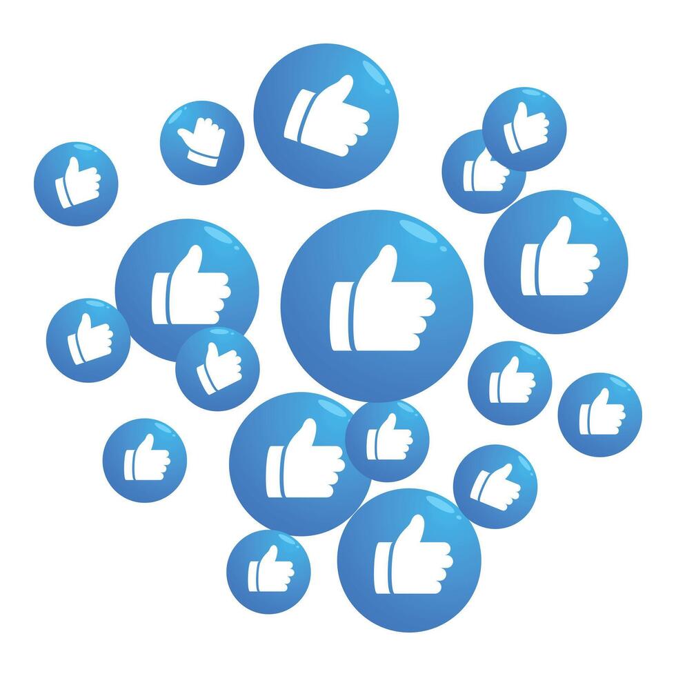 Thumbs up social media icons floating on blue bubbles vector