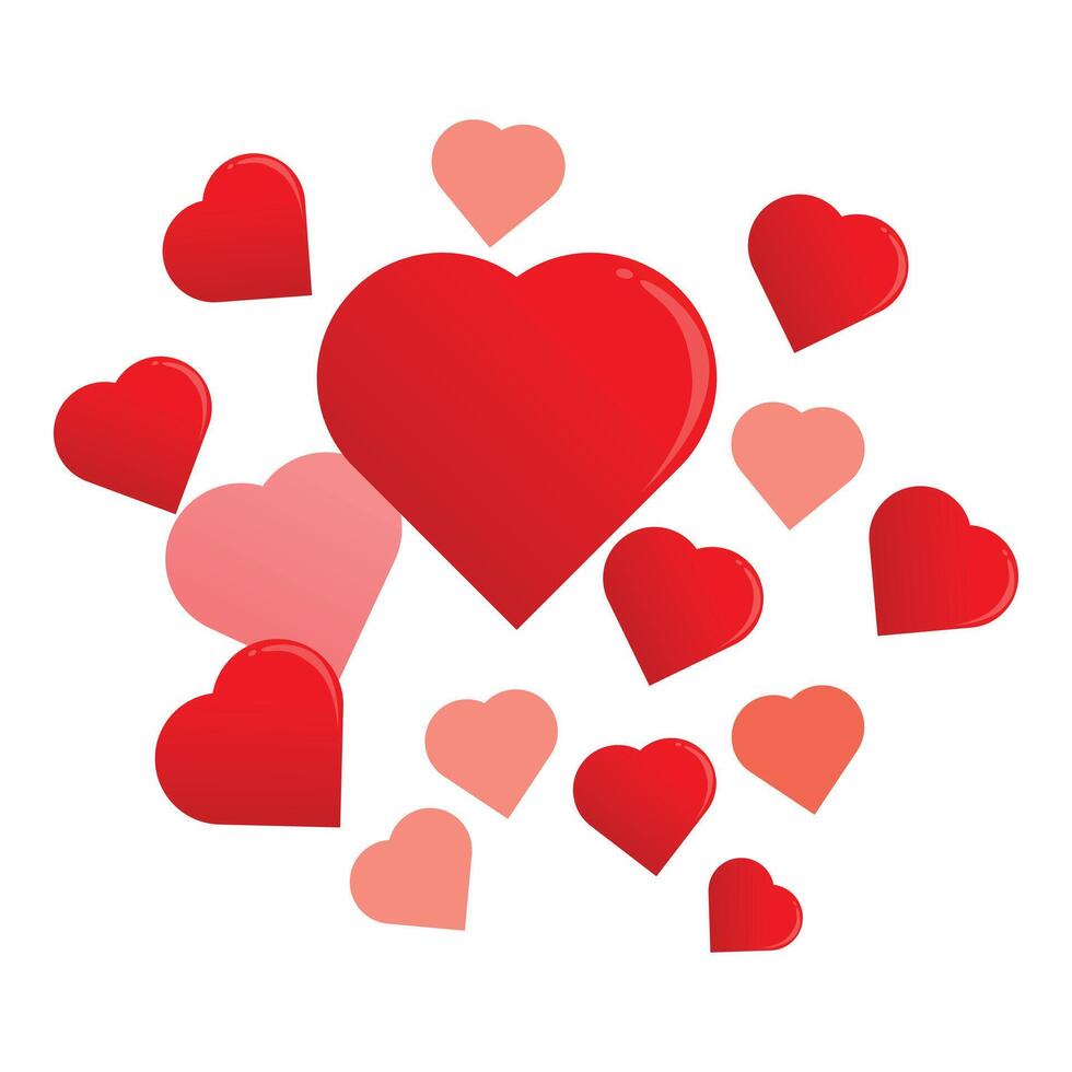Red and pink hearts floating on white background vector