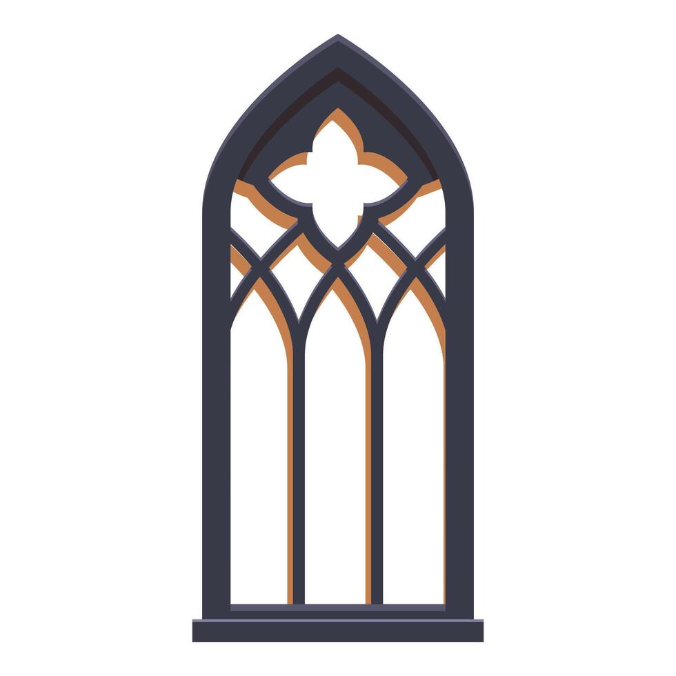 Tall gothic window with stone arch featuring a clover pattern vector