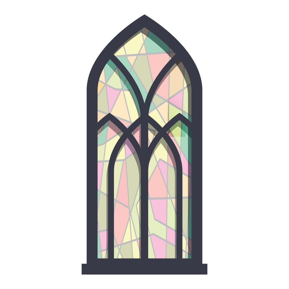 Gothic stained glass window with pastel colors showing geometric shapes vector