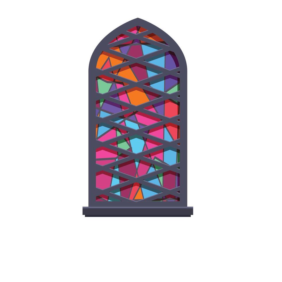 Colorful gothic stained glass window with stone frame vector
