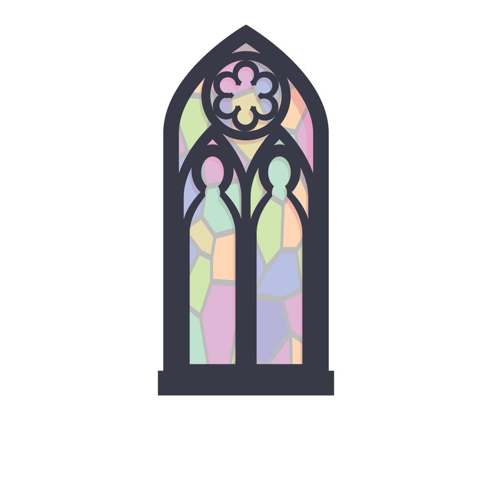 Gothic stained glass window with pastel colors and floral design vector