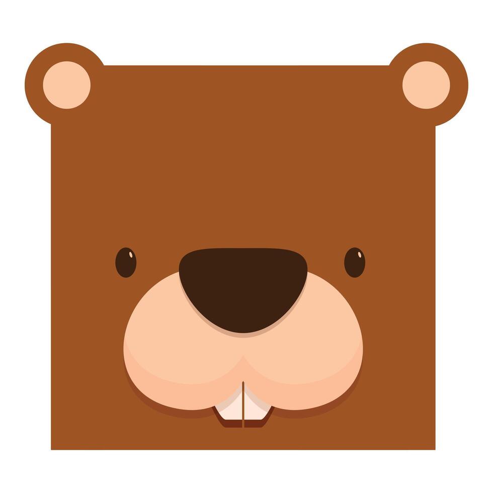 Cute square beaver face smiling and showing teeth vector