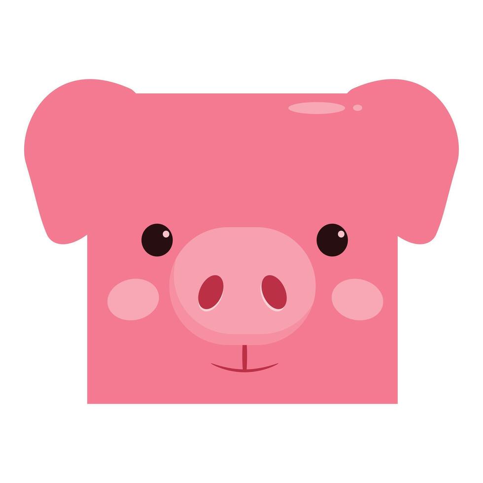 Cute pink square piglet smiling on white background vector
