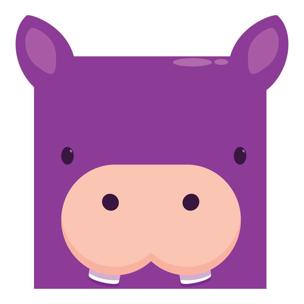 Cute purple hippopotamus face square icon smiling vector