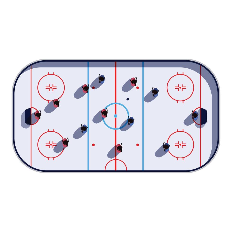 Hockey players competing during ice hockey match on ice rink with markings vector