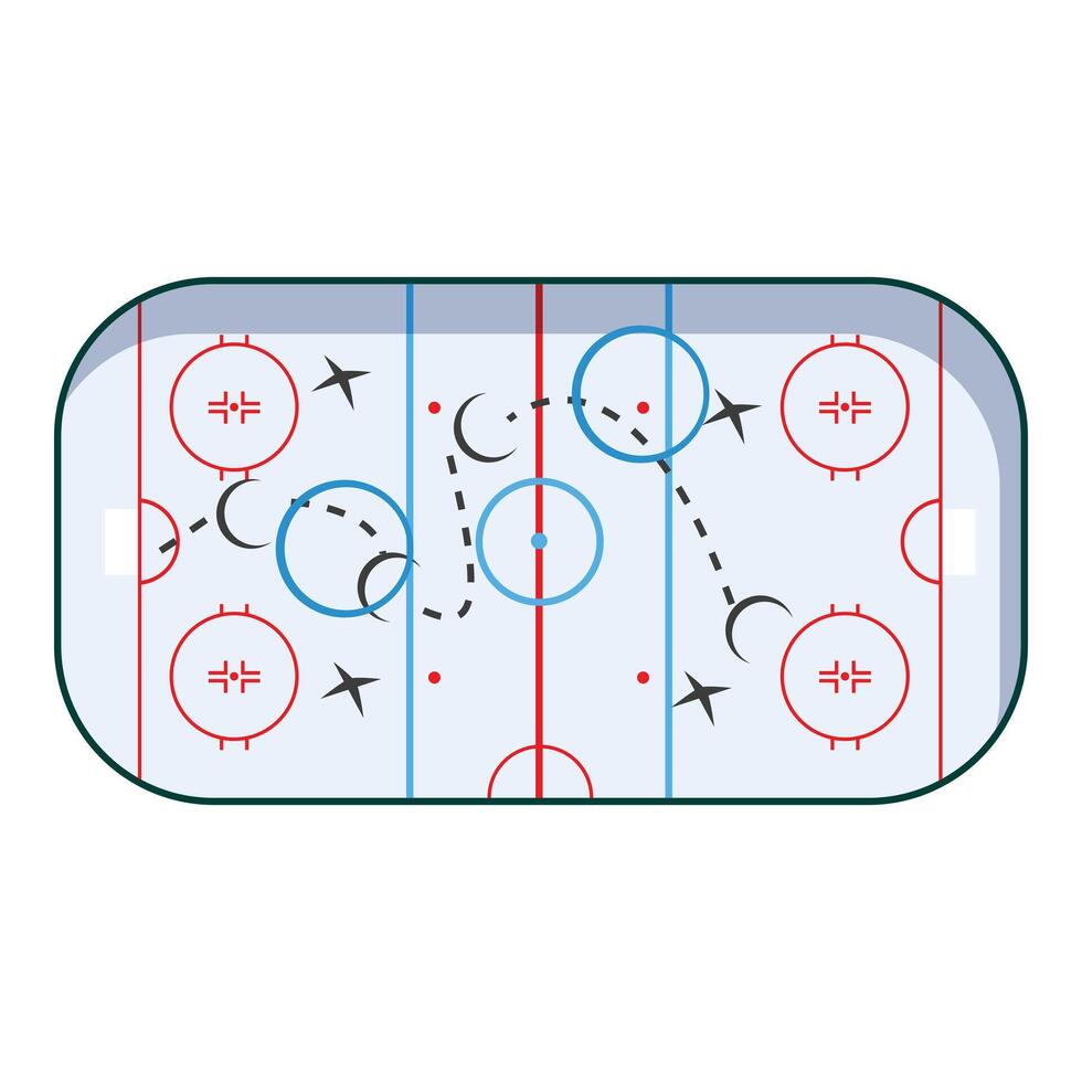Hockey game strategy showing puck and players movement on ice rink vector