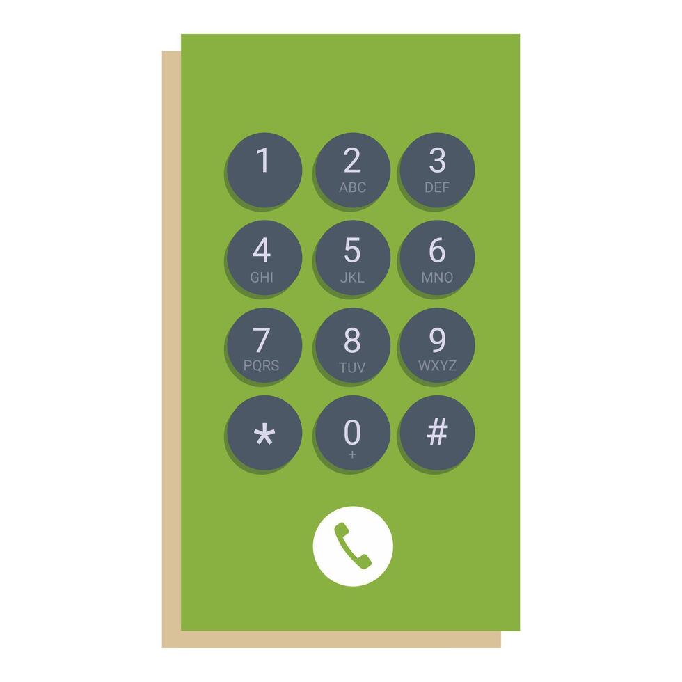 Green smartphone keypad showing numbers and call button vector