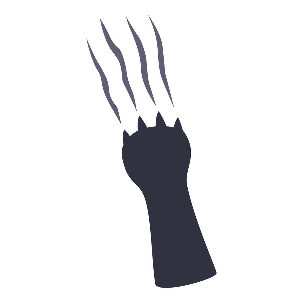 Scary black cat paw making scratching movement vector