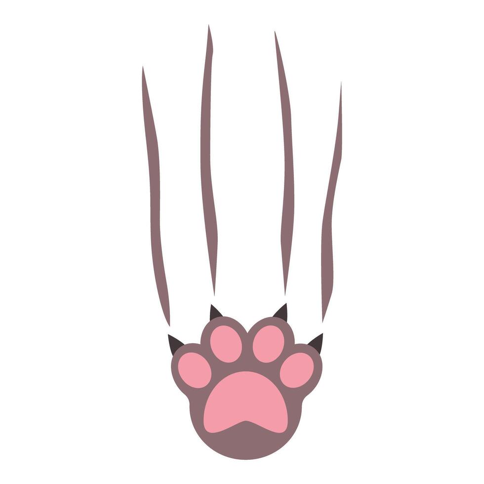 Cat paw print with claws extended leaving scratch marks vector