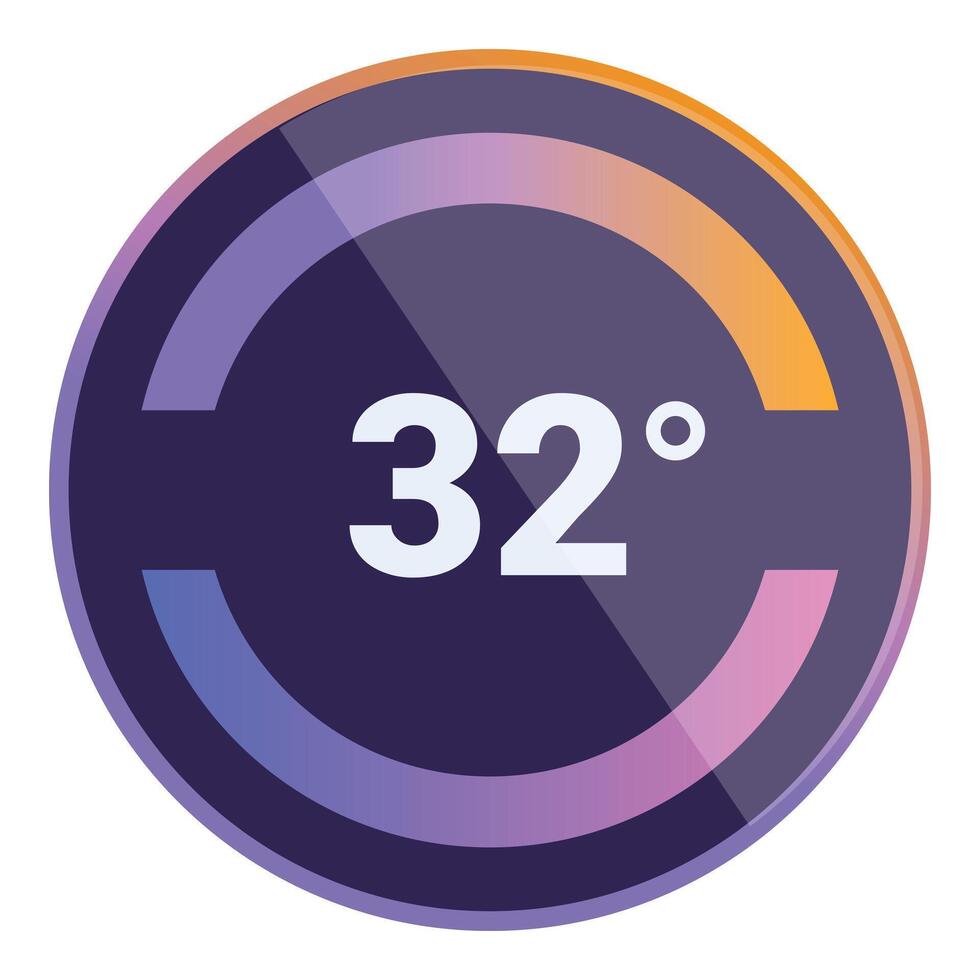 Round icon showing 32 degrees celsius temperature vector