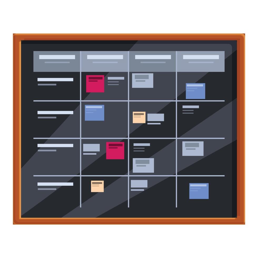 Scrum board showing daily tasks for software development team vector
