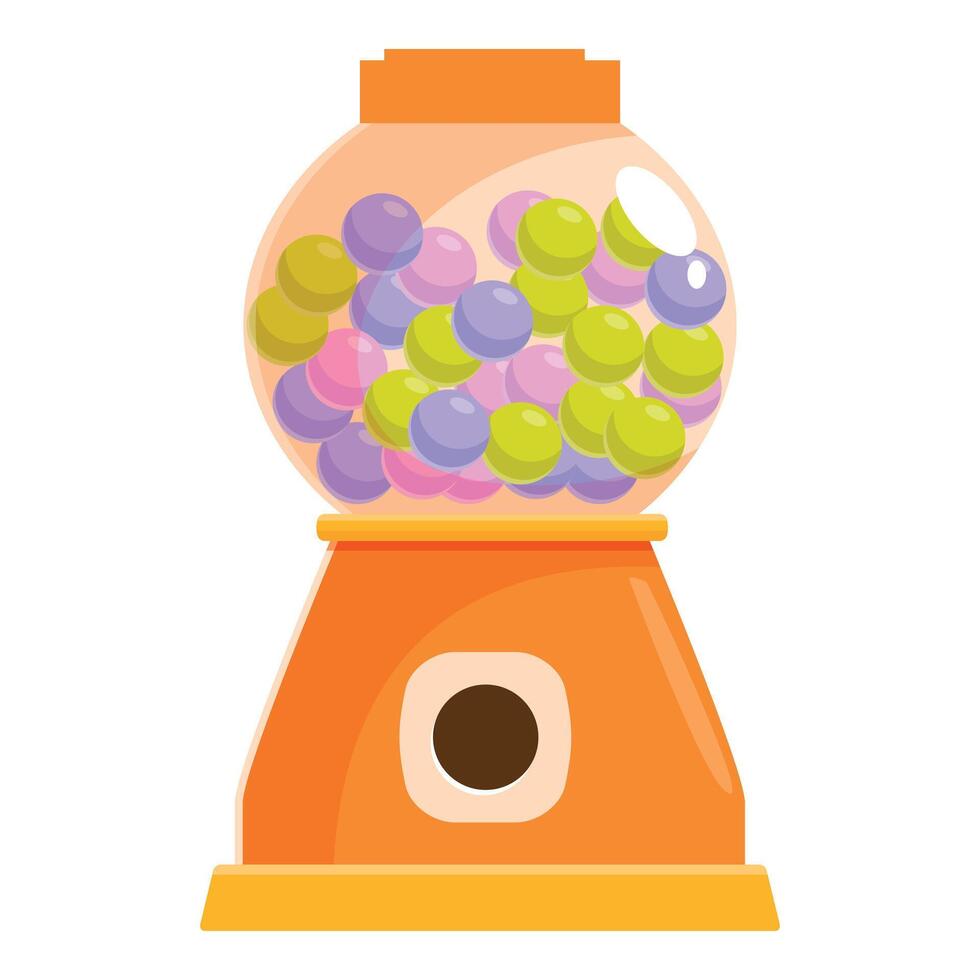 Classic orange gumball machine dispensing colorful candy vector