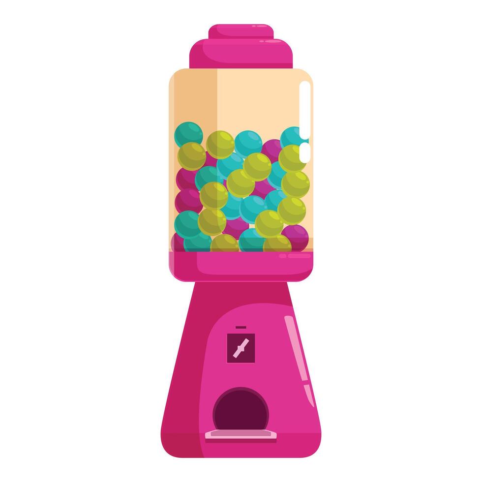 Pink gumball vending machine dispensing colorful candy vector