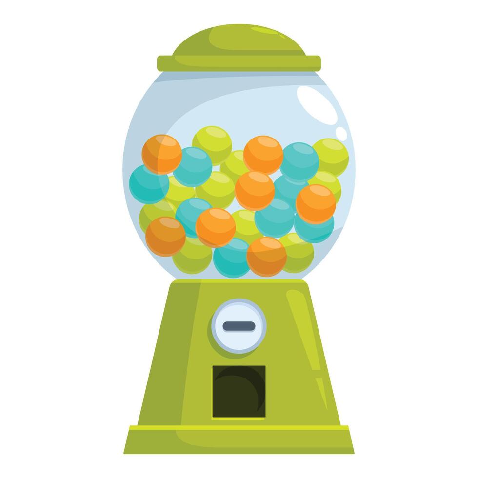 Green gumball machine dispensing colorful candy vector
