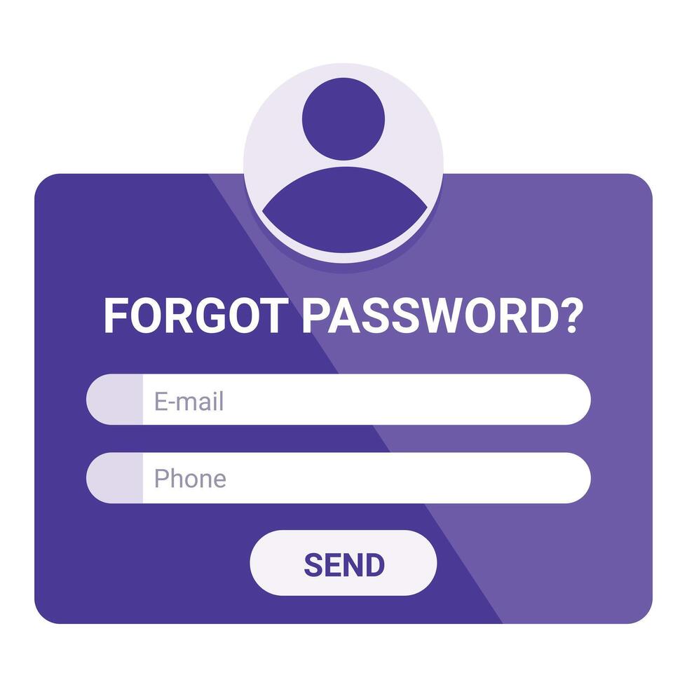 User account recovery page requesting email or phone number vector