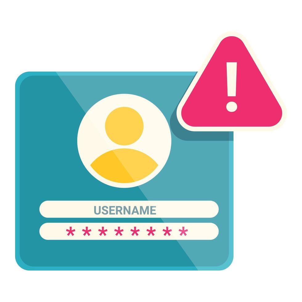 Attention required, user account showing warning sign for password security breach vector
