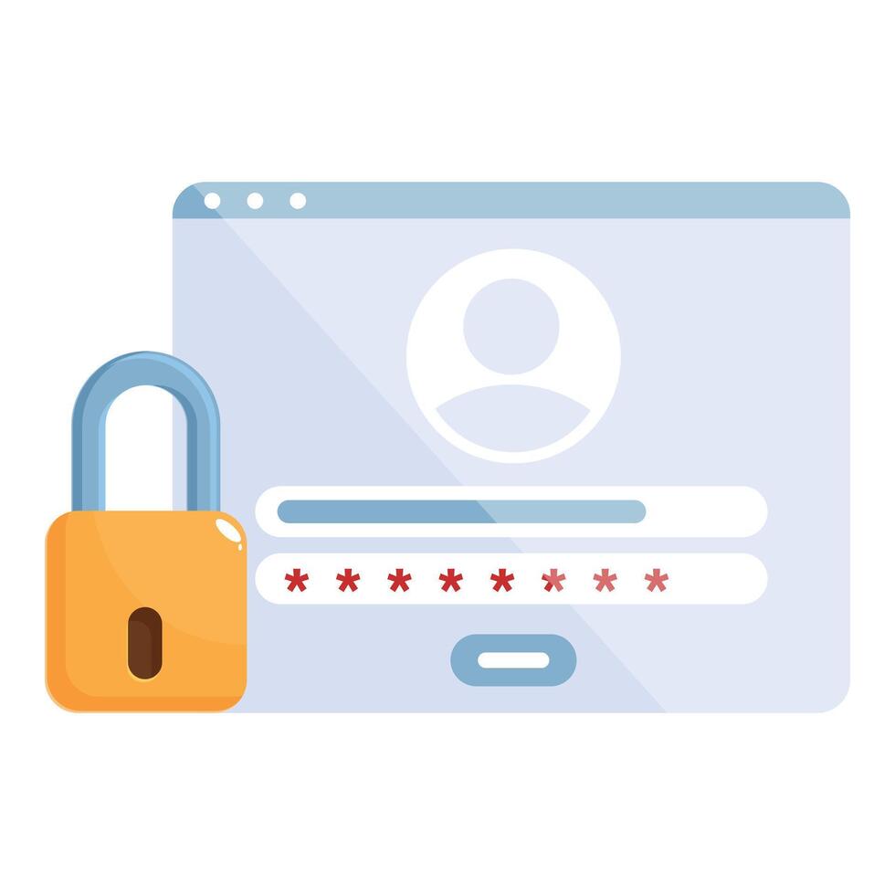 Computer security system showing user login with padlock protecting privacy vector