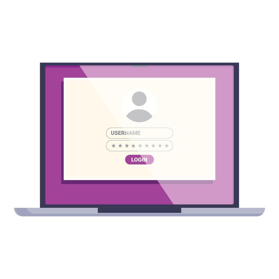 Laptop showing login screen with username and password form vector