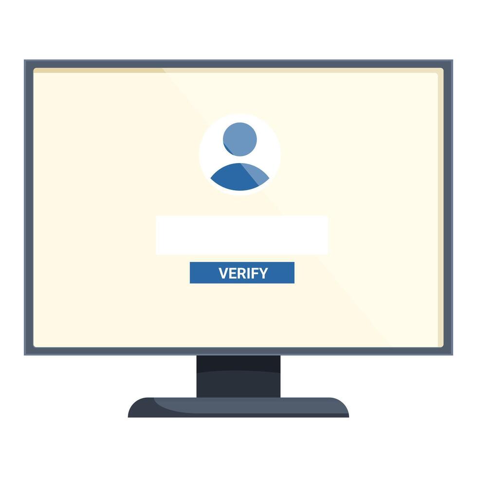 Computer monitor displaying user verification page with verify button vector