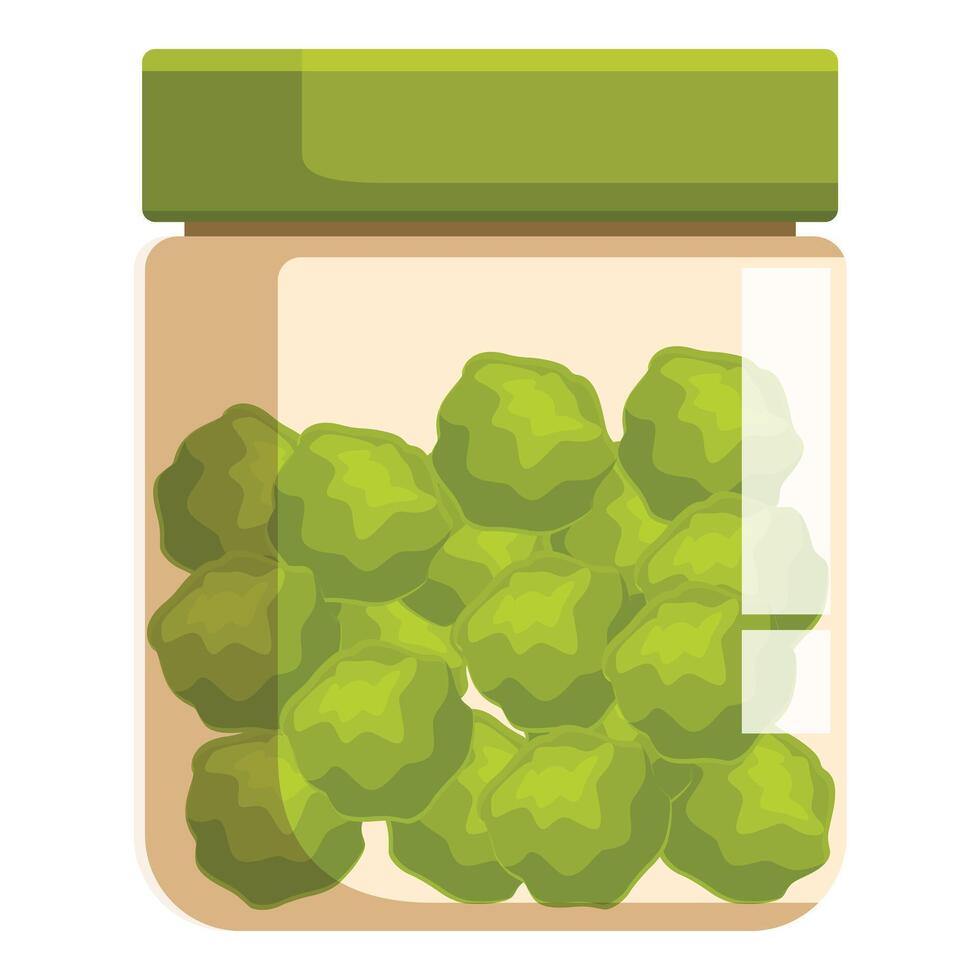 Glass jar containing cannabis buds with green lid vector