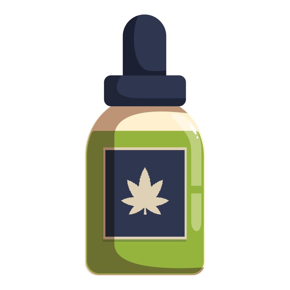 Glass bottle containing cbd oil with a dropper cap vector