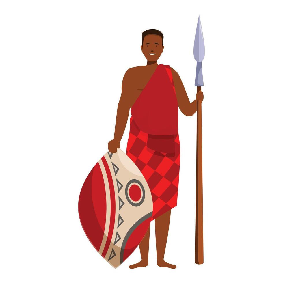 African warrior holding shield and spear posing vector