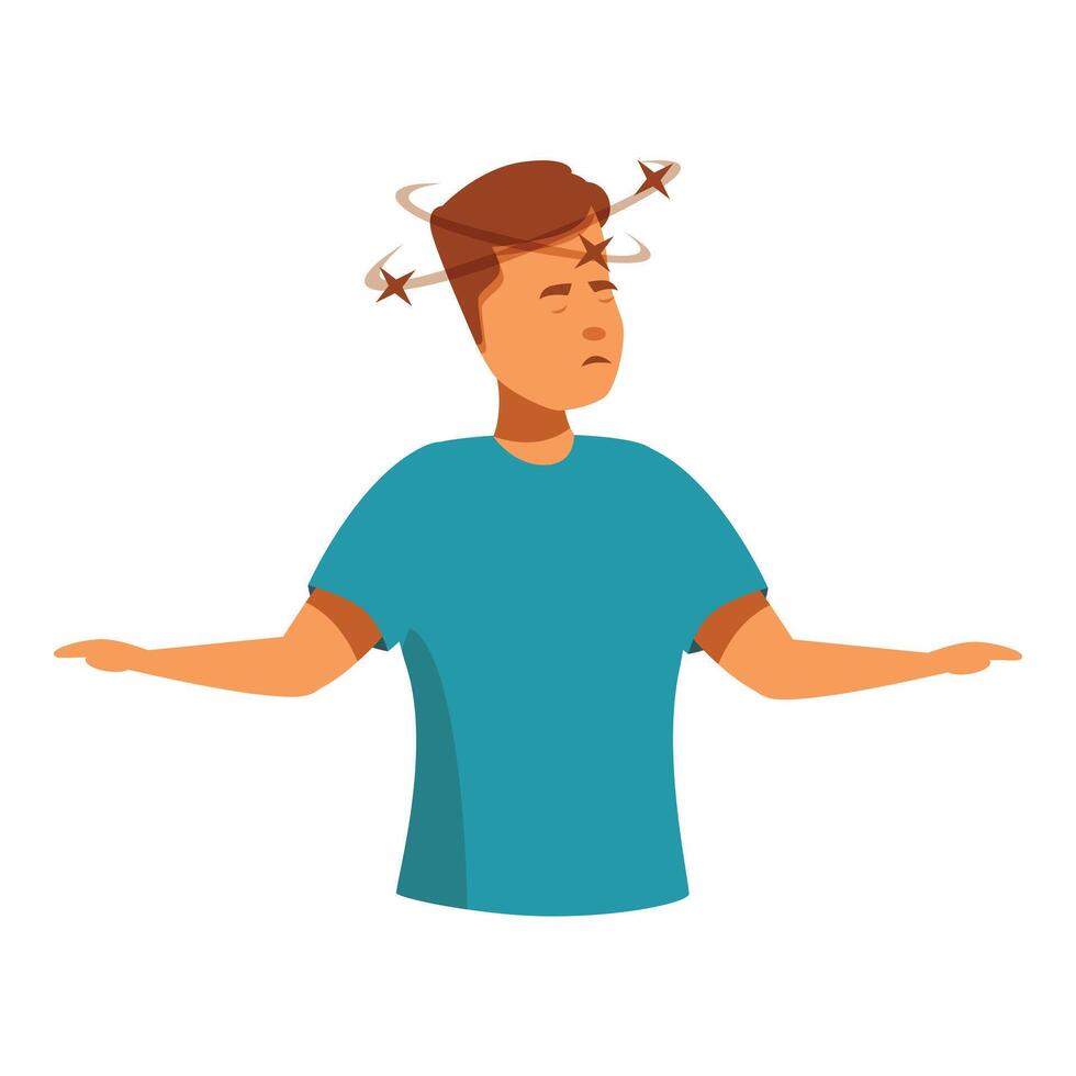 Young man feeling dizzy, losing balance, vertigo problem concept vector