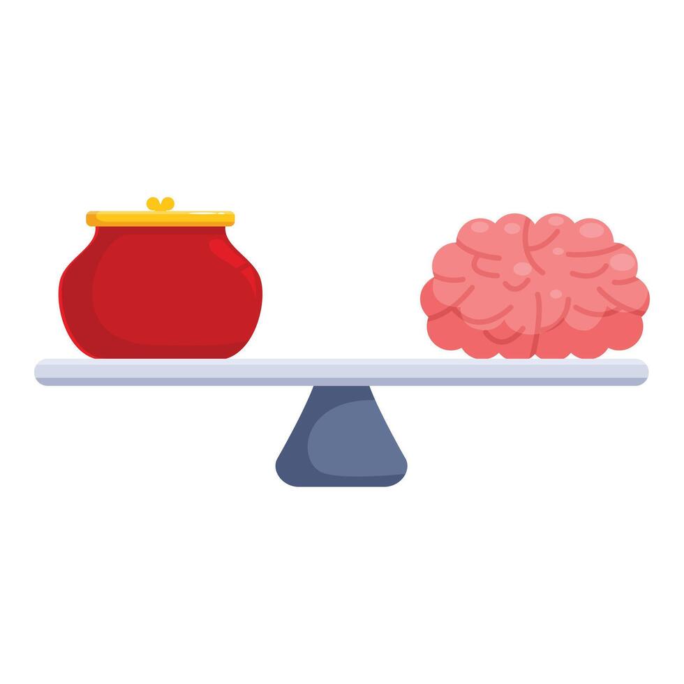 Balance between money and brain representing spending choice vector